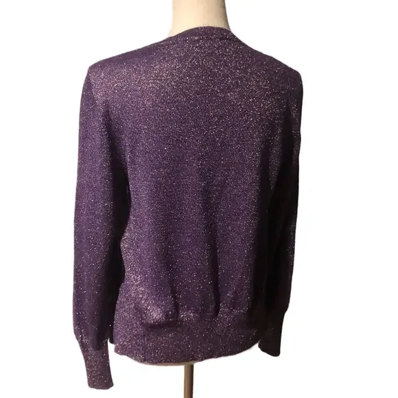 MCM Purple and Gold Sparkle Women's Cardigan US size 6 Made in Italy Wool Blend - Picture 9 of 16